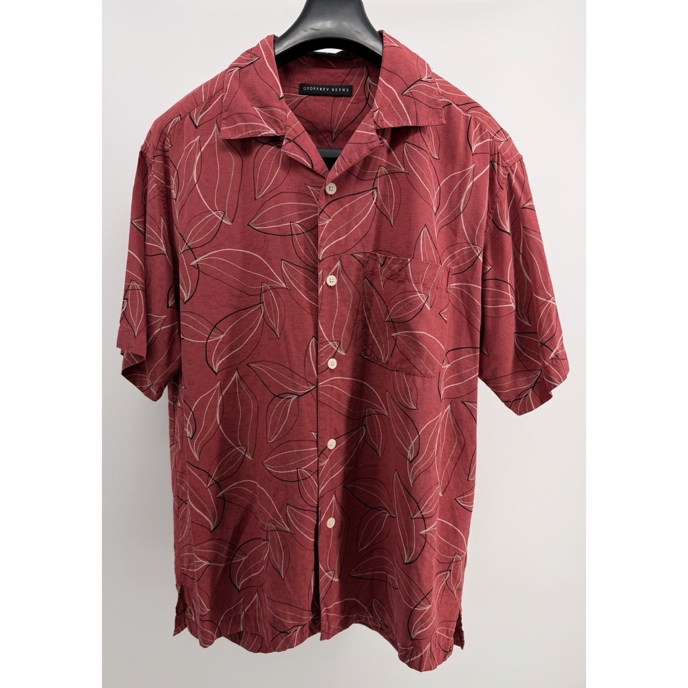 Geoffrey Beene Mens Hawaiian Button Down Short Sleeved Shirt M